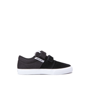 Supra Kids STACKS II VULC VELCRO Low Top Shoes Black/White/white | US-59211